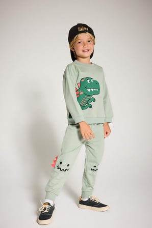 Erkek Bebek 2'li Takım 3D Dinozor Baskılı Sweatshirt Eşofman Altı