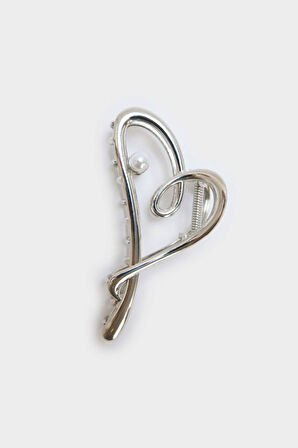 Kadın Kalp Detaylı Silver Mandal Toka