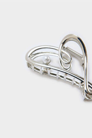 Kadın Kalp Detaylı Silver Mandal Toka