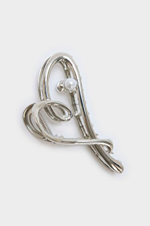 Kadın Kalp Detaylı Silver Mandal Toka