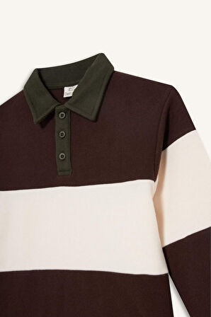 Erkek Çocuk Polo Yaka Renk Bloklu Sweatshirt 