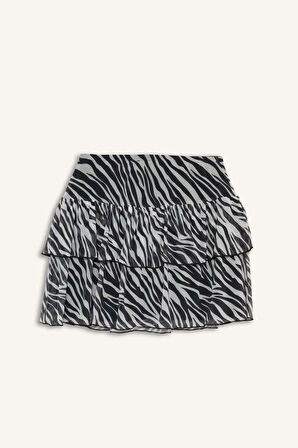 Coool Zebra Desenli Normal Bel Tül Mini Etek