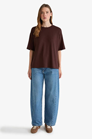 Relax Fit Bisiklet Yaka Basic Düz Kısa Kollu Tişört