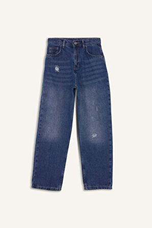 Erkek Çocuk Loose Fit Yırtık Detaylı Düz Paça Jean Pantolon