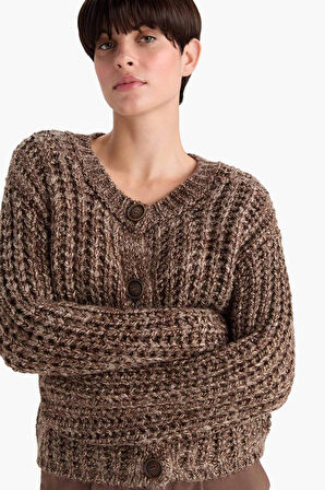 Oversize Geniş Kalıp Bisiklet Yaka Triko Hırka