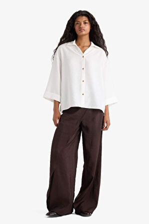 Overshirt Fit Kaçık Yaka Uzun Kollu Gömlek