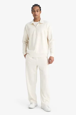 DeFacto NBA Brooklyn Nets Relax Fit Polo Yaka Yarım Fermuarlı Modal Sweatshirt F1070AX25WNBG662