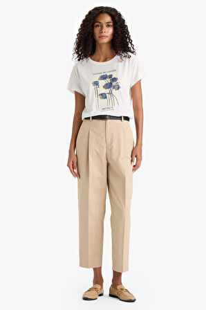 Bisiklet Yaka Çiçekli Kısa Kollu Tişört