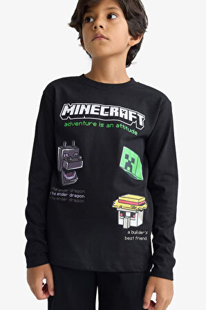 Erkek Çocuk Minecraft Bisiklet Yaka Uzun Kollu Tişört