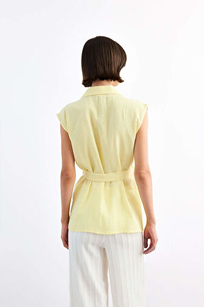 Bisiklet Yaka Müslin Kısa Kollu Bluz