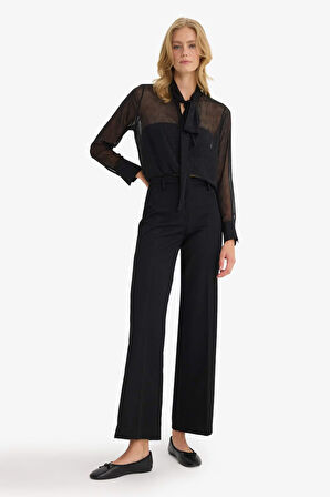 Regular Fit Şifon Puantiyeli Uzun Kollu Bluz