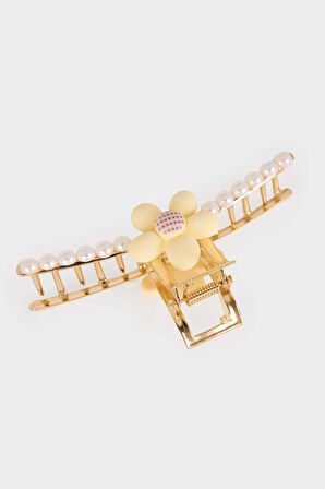 Kadın Çiçek Desenli Gold Mandal Toka