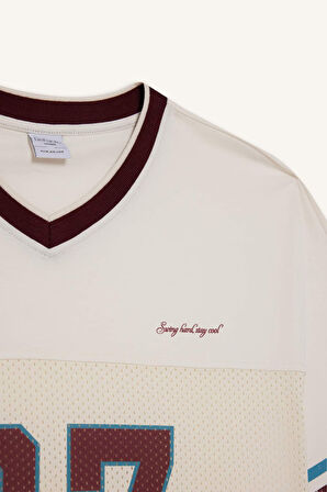 Boxy Fit Bisiklet Yaka Baskılı Kısa Kollu Tişört