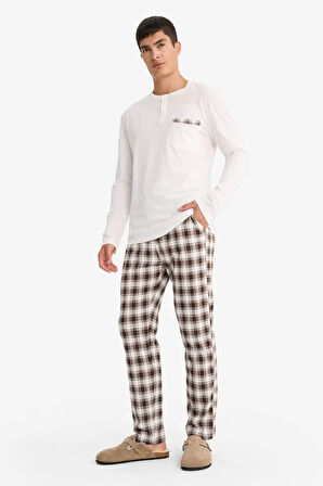 Pijama Takımı Regular Fit Uzun Kollu Üst Kareli Uzun Alt 