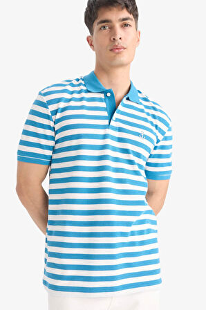 DeFacto Regular Fit Polo Yaka Kısa Kollu Çizgili Nakışlı Pike Tişört E2631AX25SMBE535