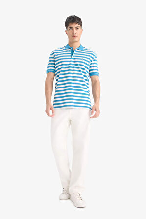 DeFacto Regular Fit Polo Yaka Kısa Kollu Çizgili Nakışlı Pike Tişört E2631AX25SMBE535