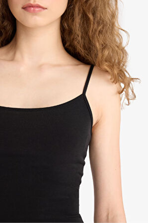 Coool Bodycon Vücudu Saran Kare Yaka Askılı Tül Maxi Elbise