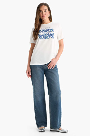 DeFacto Regular Fit Bisiklet Yaka Baskılı Kısa Kollu Tişört F4843AX25SMER105