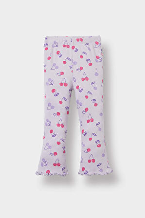 Kız Bebek 2'li Takım Desenli Fitilli Kaşkorse Kısa Kollu Tişört Tayt