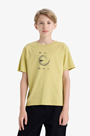 Erkek Çocuk Bisiklet Yaka Sırt Baskılı Kısa Kollu Tişört