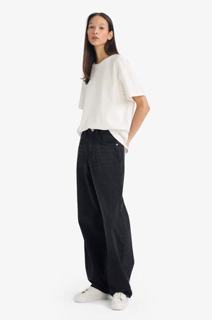 Baggy Fit Yüksek Bel Düz Paça Uzun Jean Pantolon