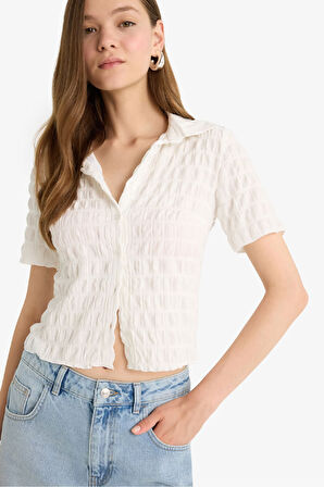 Coool Fitted Dokulu Kısa Kollu Gömlek