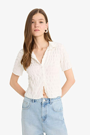 Coool Fitted Dokulu Kısa Kollu Gömlek