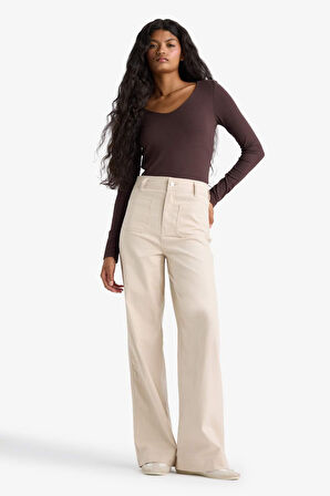 Straight Fit Yamalı Cep Normal Bel Düz Paça Uzun Boy Gabardin Pantolon