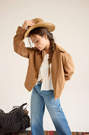 Kız Çocuk Ceket Yaka Düğmeli Süet Mont