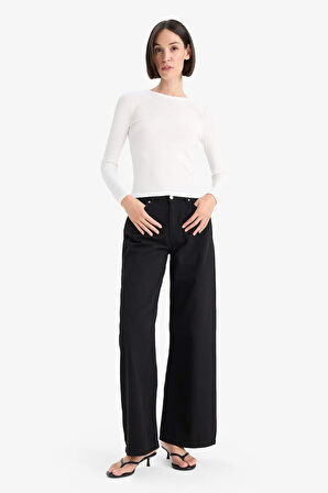 Slim Fit Dar Kesim Basic Düz Fitilli Kaşkorse Uzun Kollu Tişört