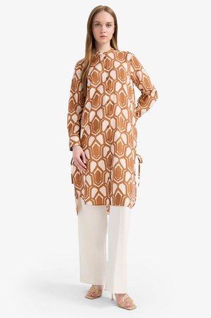 DeFacto Regular Fit Desenli Uzun Kollu Gömlek Tunik F2183AX25SMBN125