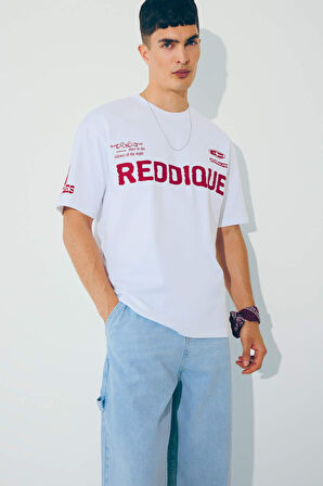 Boxy Fit Bisiklet Yaka Baskılı Kısa Kollu Tişört