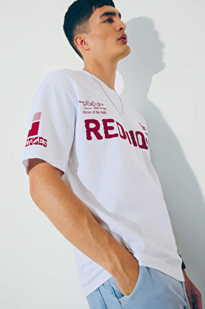 Boxy Fit Bisiklet Yaka Baskılı Kısa Kollu Tişört