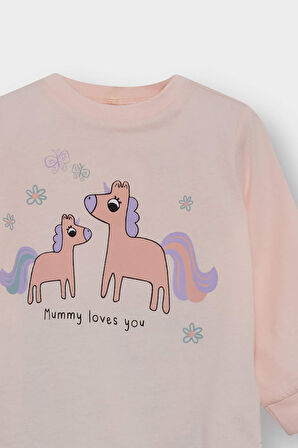 Kız Bebek 4'lü Pijama Takımı Unicorn Baskılı Uzun Kollu Penye Üst Uzun Alt