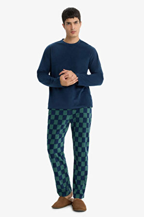 Pijama Takımı Regular Fit Polar Uzun Kollu Üst Ekose Desenli Uzun Alt