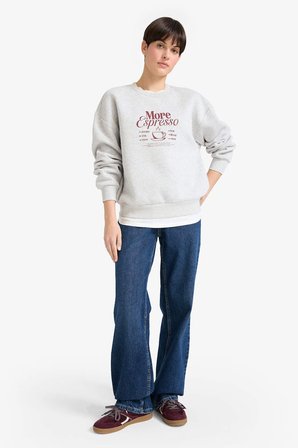 DeFacto Relax Fit Bisiklet Yaka Baskılı Kalın Sweatshirt G2152AX25WNGR93