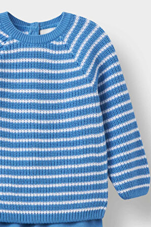 Erkek Bebek 2'li Takım Çizgili Triko Kazak Eşofman Altı 