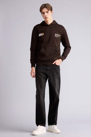 DeFacto Pamuklu Inıtıal D Boxy Fıt Kapüşonlu Baskılı Kalın Sweatshirt Kumaşı Sweatshirt F9760AX26SPBN337
