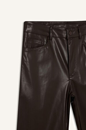 Carrot Fit  Cepli Kısa Paça Bilek Boy Deri Pantolon