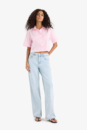 Regular Fit Gömlek Yaka Poplin Kısa Kollu Gömlek