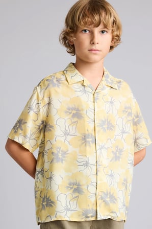 DeFacto Oversize Geniş Kalıp Polo Yaka Desenli Viskon Kısa Kollu Gömlek Erkek Çocuk F5671A825HSYL273
