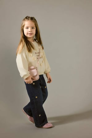 DeFacto Oversize Geniş Kalıp Bisiklet Yaka Çiçekli Nakışlı İçi Yumuşak Tüylü Sweatshirt Kız Bebek G6837A525CWBG31