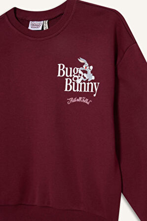 Kız Çocuk Looney Tunes Oversize Geniş Kalıp Bisiklet Yaka Sweatshirt