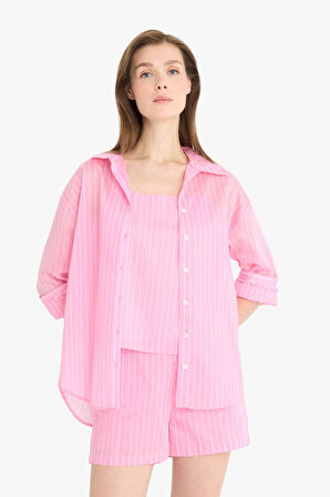 Oversize Geniş Kalıp Çizgili Modal Uzun Kollu Gömlek