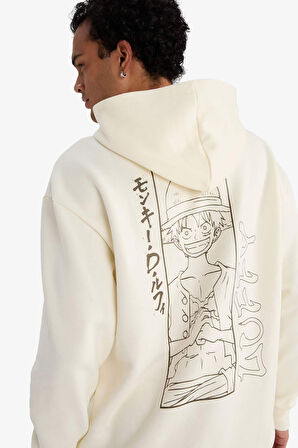 One Piece Boxy Fit Kapüşonlu Sırt Baskılı Sweatshirt
