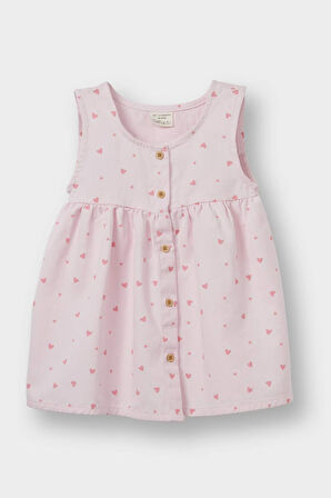 Kız Bebek 2'li Takım Çıtçıtlı Uzun Kollu Body Kalp Desenli Elbise