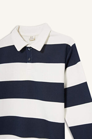Erkek Çocuk Polo Yaka Çizgili Sweatshirt
