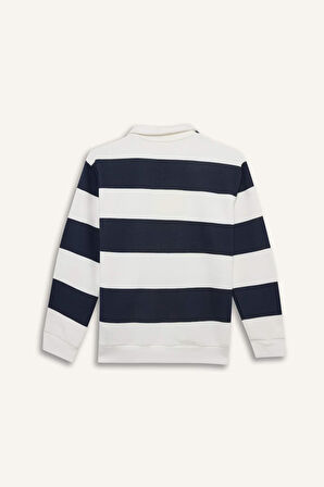 Erkek Çocuk Polo Yaka Çizgili Sweatshirt
