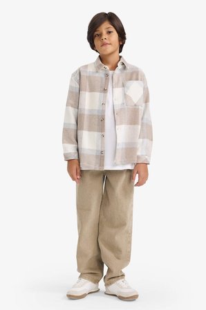 DeFacto Overshirt Fit Polo Yaka Ekose Desenli Flanel Uzun Kollu Gömlek Erkek Çocuk G4505A825CWBG268