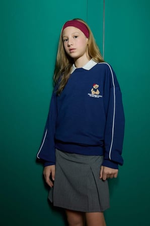 Kız Çocuk Oversize Geniş Kalıp Bisiklet Yaka Baskılı Sweatshirt